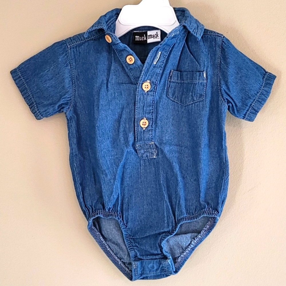 Mick Mack light denim collared onesie/bodysuit